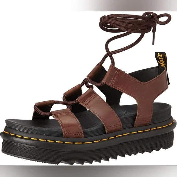 NEW Dr. Martens Nartilla Gladiator Sandals Strappy Illusion Leather Dark Brown